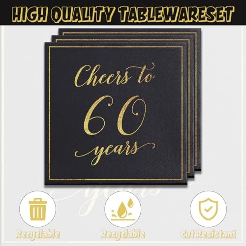 40Pcs 60th Birthday Decorations Plates Napkins Dinnerware Set