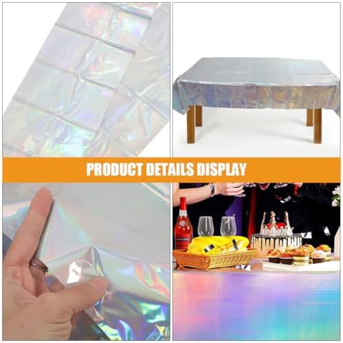 Cabilock 2pcs Rectangle Tablecloth Iridescent Holographic Foil Party Cover
