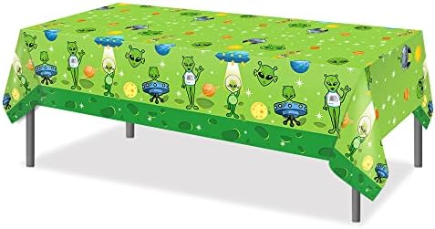 Green Alien Party Tablecloth with UFO Theme