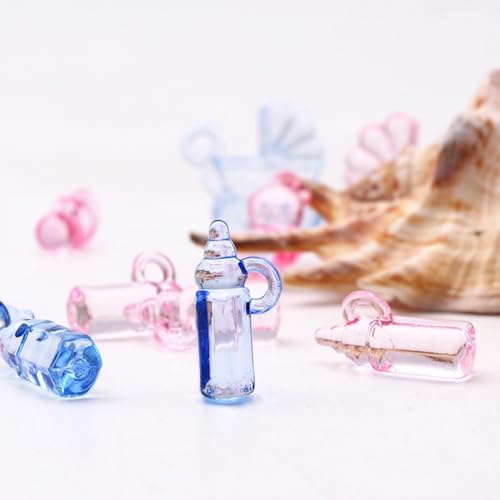 48pcs Acrylic Milk Bottle Charms Pink Blue DIY Photo Props
