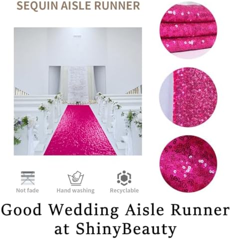ShinyBeauty Fuchsia Sequin Aisle Runner 4FTx15FT