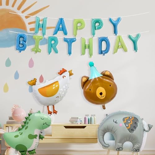 Cute Animal Birthday Balloon Set 17pcs Foil Balloons