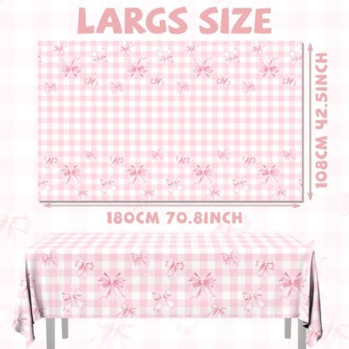 3Pcs Pink Bow Tablecloths Coquette Birthday Decorations