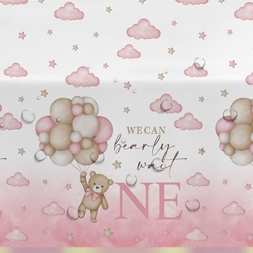 Bear 1st Birthday Tablecloth Set for Girl 3 Pack