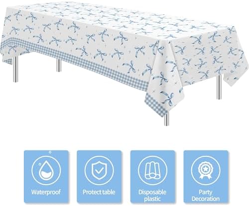 Blue Bow Party Tablecloth 3pcs for Birthday Baby Shower