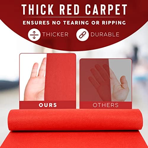 Red Carpet Runner for Party - Thick Durable Felt Non-Slip Grip Dots