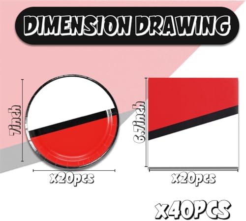 Cartoon Animated Party Plates 40PCS Red White Theme Set