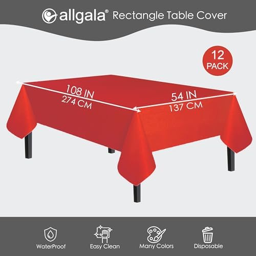 Allgala 12-Pack Premium Plastic Table Covers Red 54x108