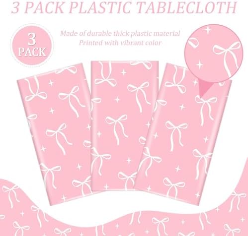 3Pcs Pink Bow Tablecloth for Birthday Party Supplies 108x54in