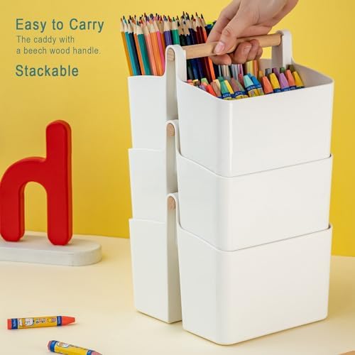 Vidifor Art Supply Organizer Caddy with Handle - Small White and Yellow