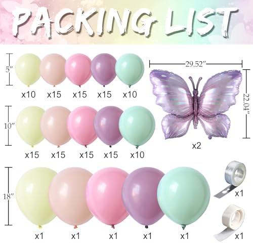 144Pcs Pastel Butterfly Balloon Arch Kit for Spring Decorations