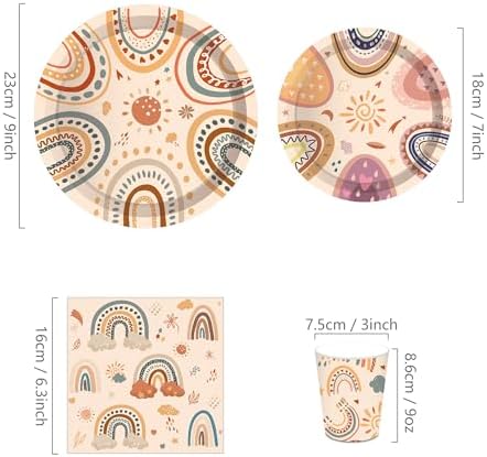 Fanquare Boho Rainbow Party Dinnerware Set for 16 Guests