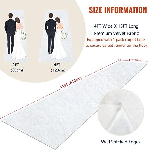 White Aisle Runner for Wedding Ceremony 4x15 Ft Velvet Runner