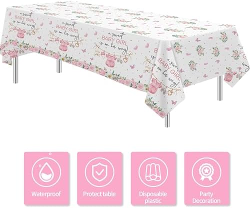 Pink Baby Girl Shower Tablecloth Set 3 Pack 55x86in