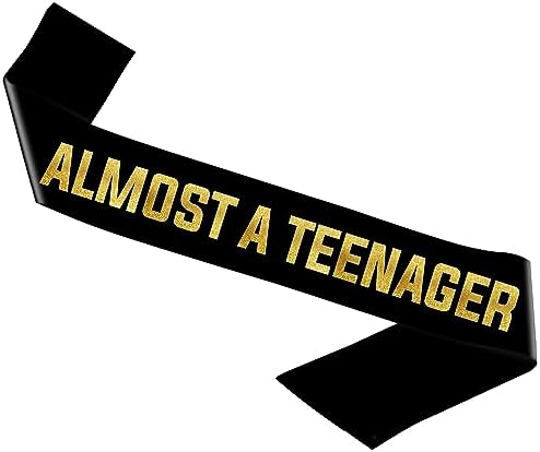 Almost a Teenager Black and Gold Glitter Sash