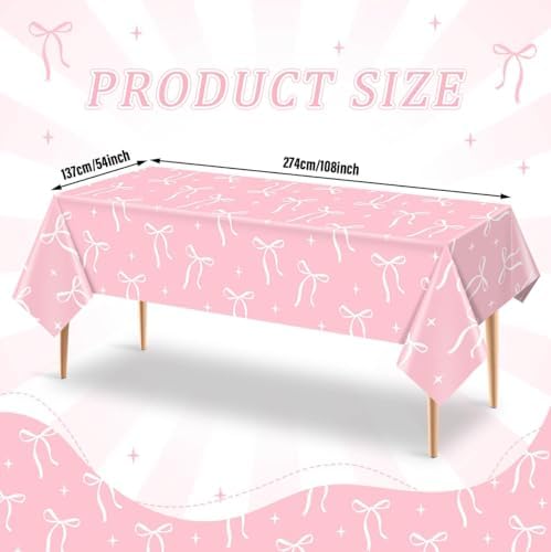 3Pcs Pink Bow Tablecloth for Birthday Party Supplies 108x54in
