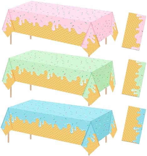 Foxrush Ice Cream Themed 3 Pc Tablecloths Pink Blue Green