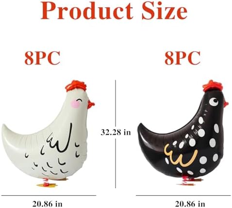 16 Piece Walking Chicken Balloons with Feet - Farm Theme Decorations