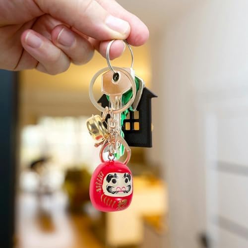 LOGOFUN 4PCS Japanese Daruma Keychain with Bell Good Luck Charm - Red