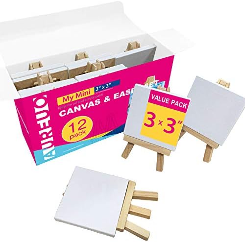 Aureuo Mini Canvas and Easel Set 3x3 Inch 12 Pack