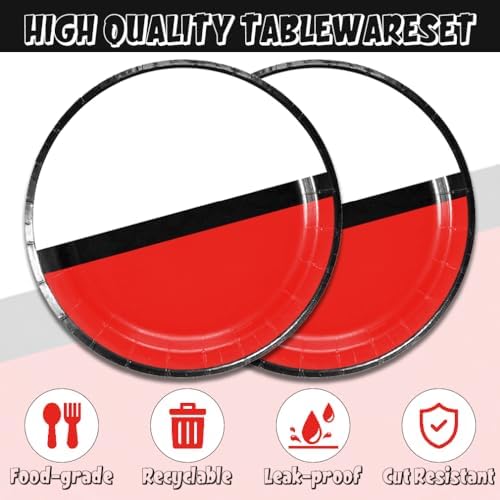 Cartoon Animated Party Plates 40PCS Red White Theme Set