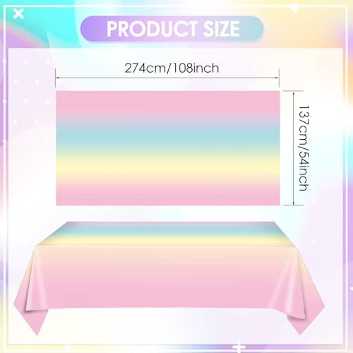 6 Pack Pastel Rainbow Disposable Table Covers for Parties