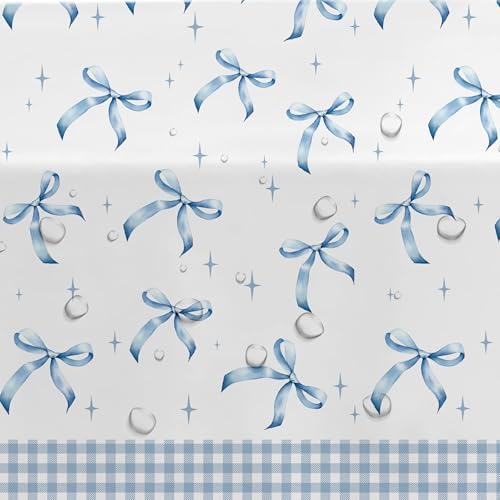 Blue Bow Party Tablecloth 3pcs for Birthday Baby Shower
