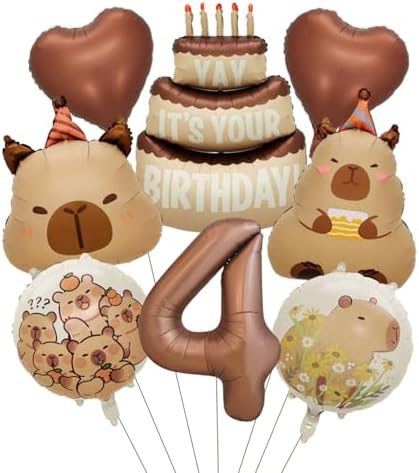 Capybara Birthday Foil Balloon Set - 8 Piece Animal Party Decor