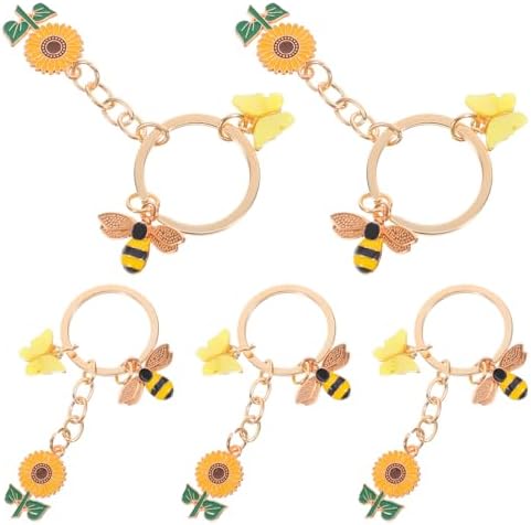5pcs Alloy Enamel Bee Sunflower Keychain Set
