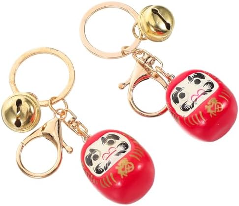 LOGOFUN 4PCS Japanese Daruma Keychain with Bell Good Luck Charm - Red
