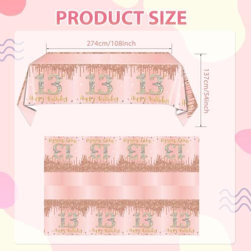 3PCS Rose Gold 13th Birthday Tablecloth Decorations