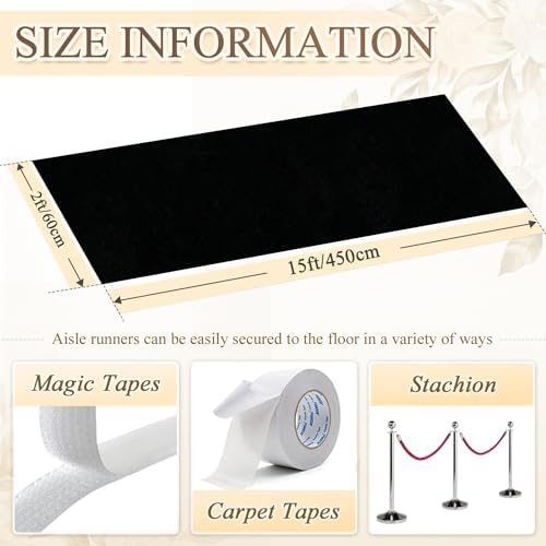 Black Velvet Aisle Runner for Wedding 24In x 15FT