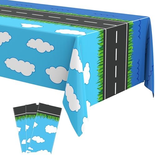 6 Pcs 108x54 Inches Traffic Themed Tablecloths for Birthday Parties