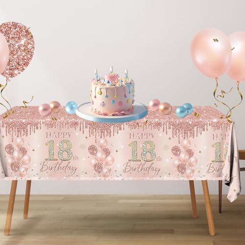 18th Birthday Decorations 3pcs Rose Gold Tablecloth for Girls