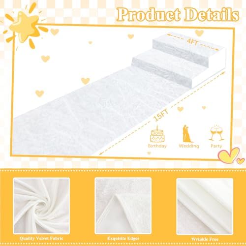FOTSHARER White Wedding Aisle Runner Rug 4FTx15FT