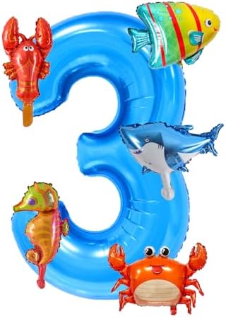 Ocean Animal Foil Balloons Set for 3rd Birthday Party