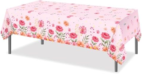 3 Pcs Watercolor Pink Flower Tablecloth 54x87In