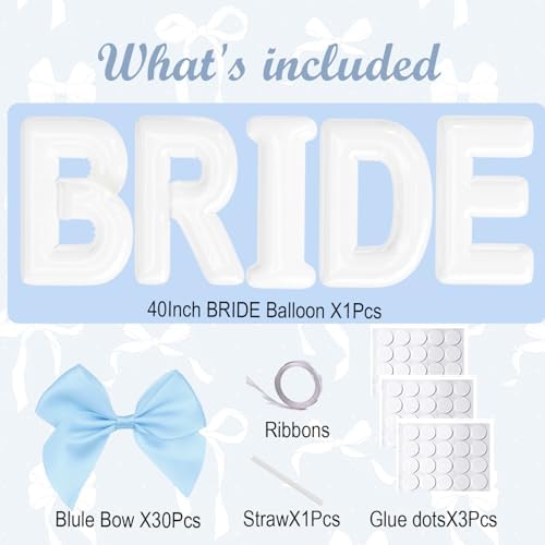 BRIDE Letter Balloons Blue Bows Set 40 Inch