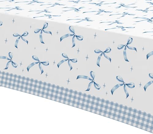 Blue Bow Party Tablecloth 3pcs for Birthday Baby Shower