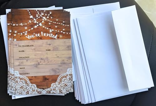 25 Rustic Invitations with 25 Envelopes for Events