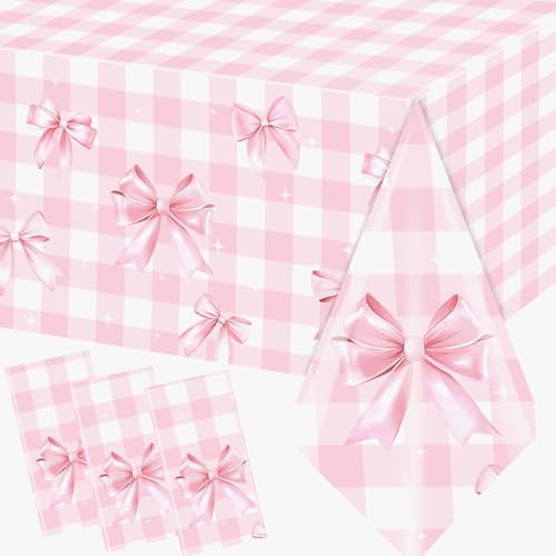 3Pcs Pink Bow Tablecloths Coquette Birthday Decorations
