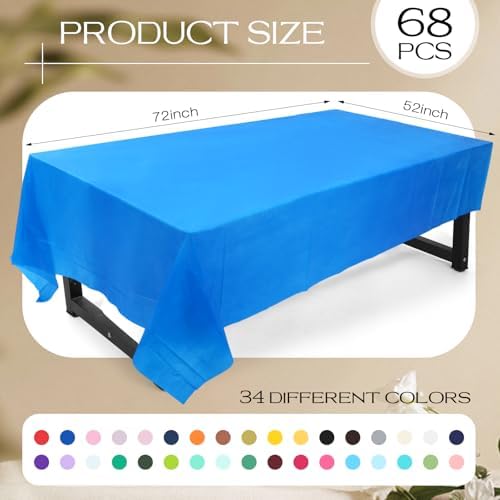 Oudain 68 Pack Disposable Tablecloths 54x72 Rectangle Waterproof for Parties