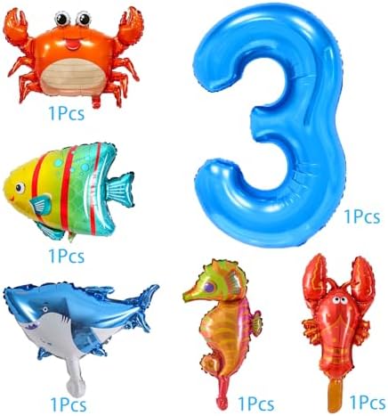 Ocean Animal Foil Balloons Set for 3rd Birthday Party