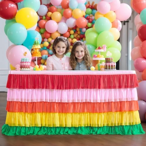 Rainbow Tutu Table Skirt 9ft for Birthday Party Decorations