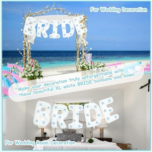 40 Inch White Bride Balloons with 30 Light Blue Bows