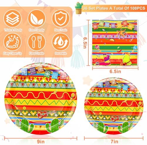 108 Pcs Mexican Fiesta Decorations for 36 Guests
