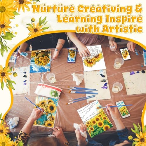 Blosssound 10 Set Pre Printed Canvas Painting with Easel Kit Sunflower