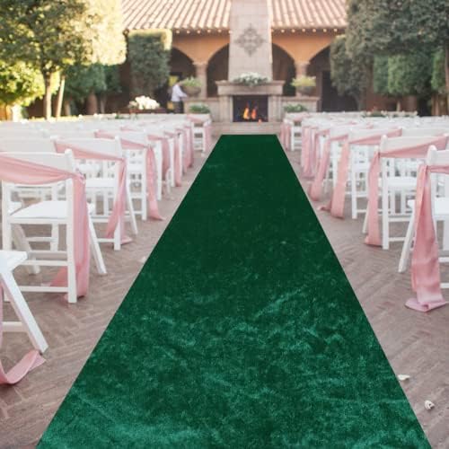FUHSY Green Velvet Aisle Runner 4ftx30ft Wedding Carpet for Church and Beach