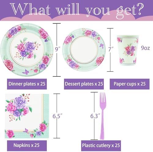 125 Piece Floral Party Supplies Set for 25 Guests