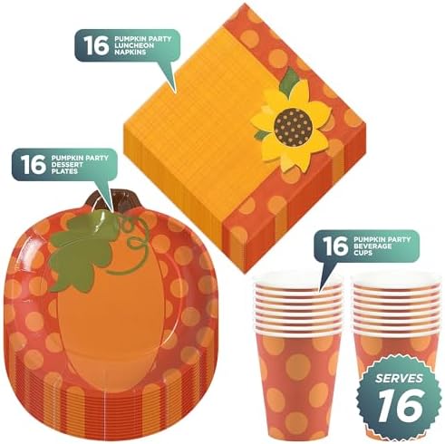 Pumpkin Shaped Plates Napkins and Cups Fall Party Set